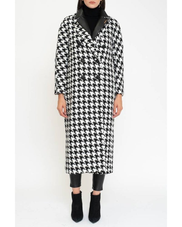 DOUBLE-BREASTED COAT WITH ECO-LEATHER INSERTS