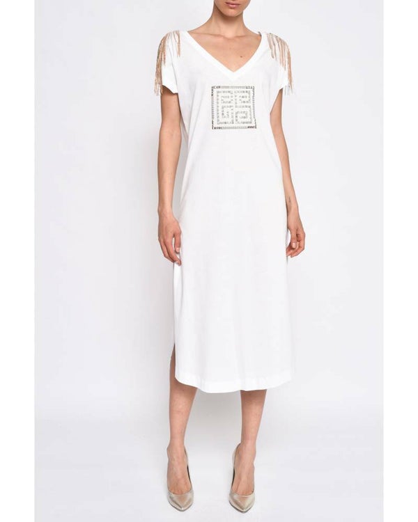 COTTON DRESS WITH DECORATED STRAPS