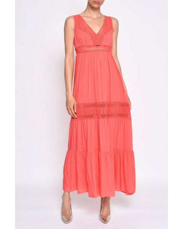 VISCOSE DRESS WITH DECORATED NECKLINE