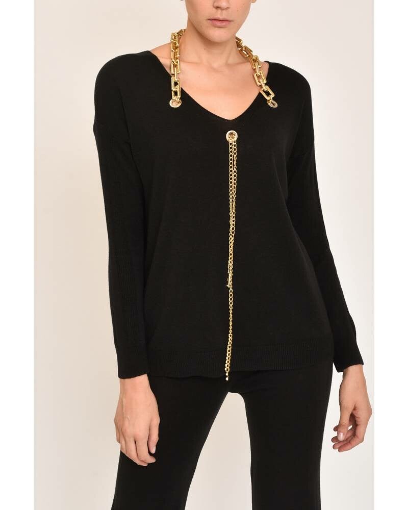 SWEATER WITH DECORATED NECKLINE