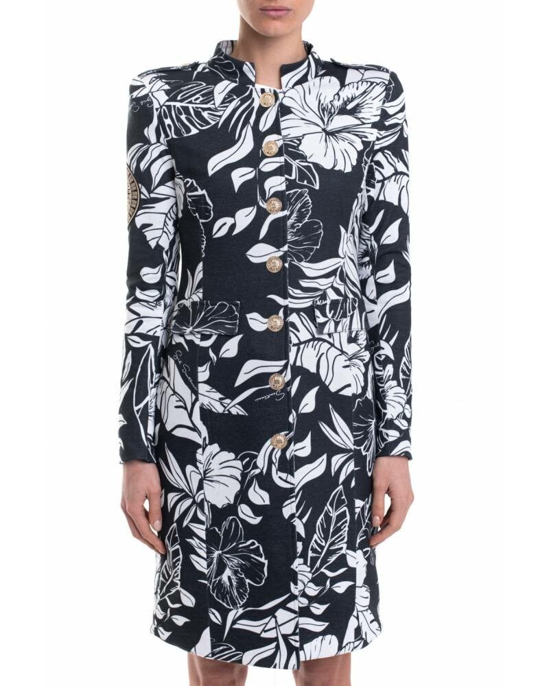 PATTERNED TRENCH COAT WITH LOGATED DETAILS