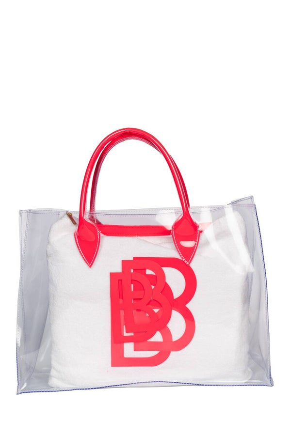 Transparent beach bag with contrasting eco leather logo