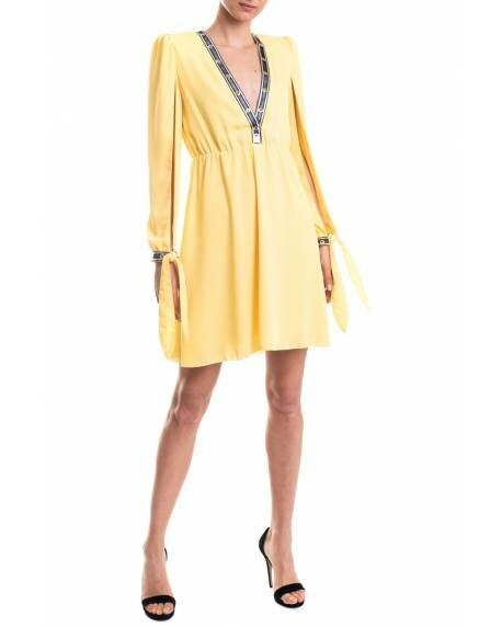 GEORGETTE DRESS WITH DECORATED NECKLINE