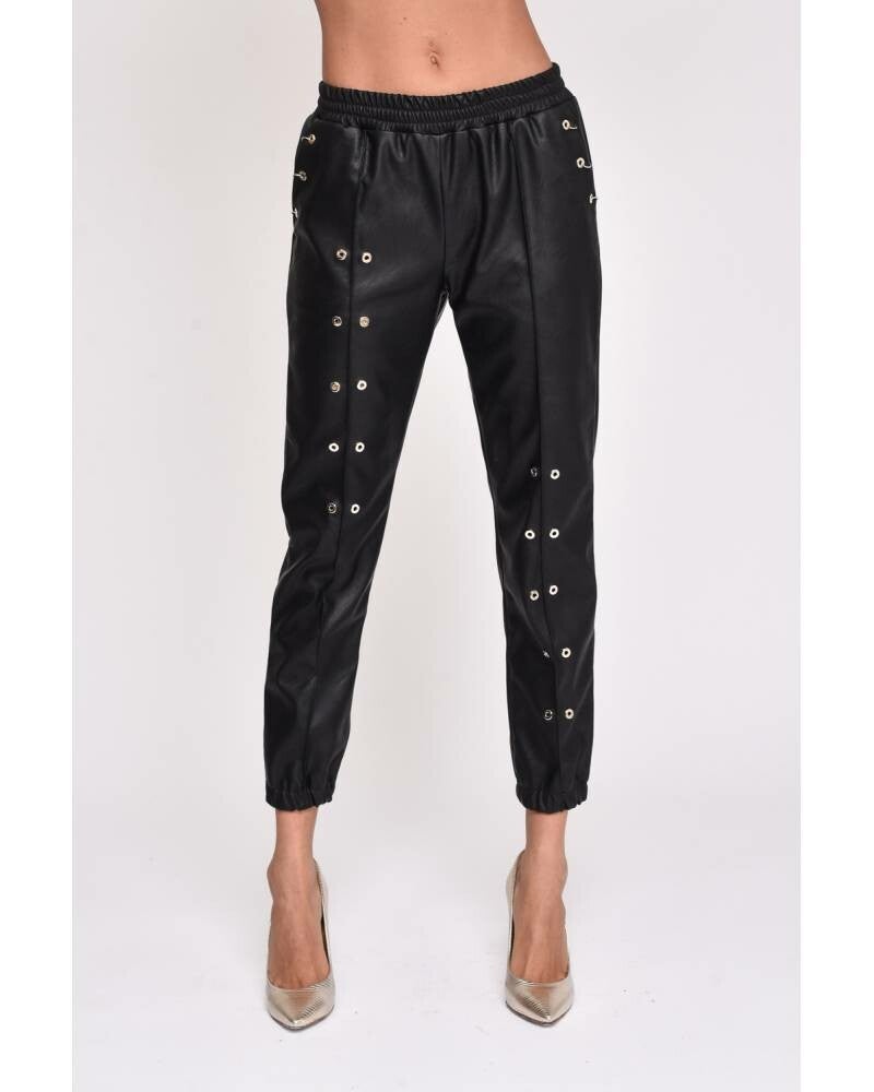 FAUX LEATHER TROUSERS WITH DETAILS