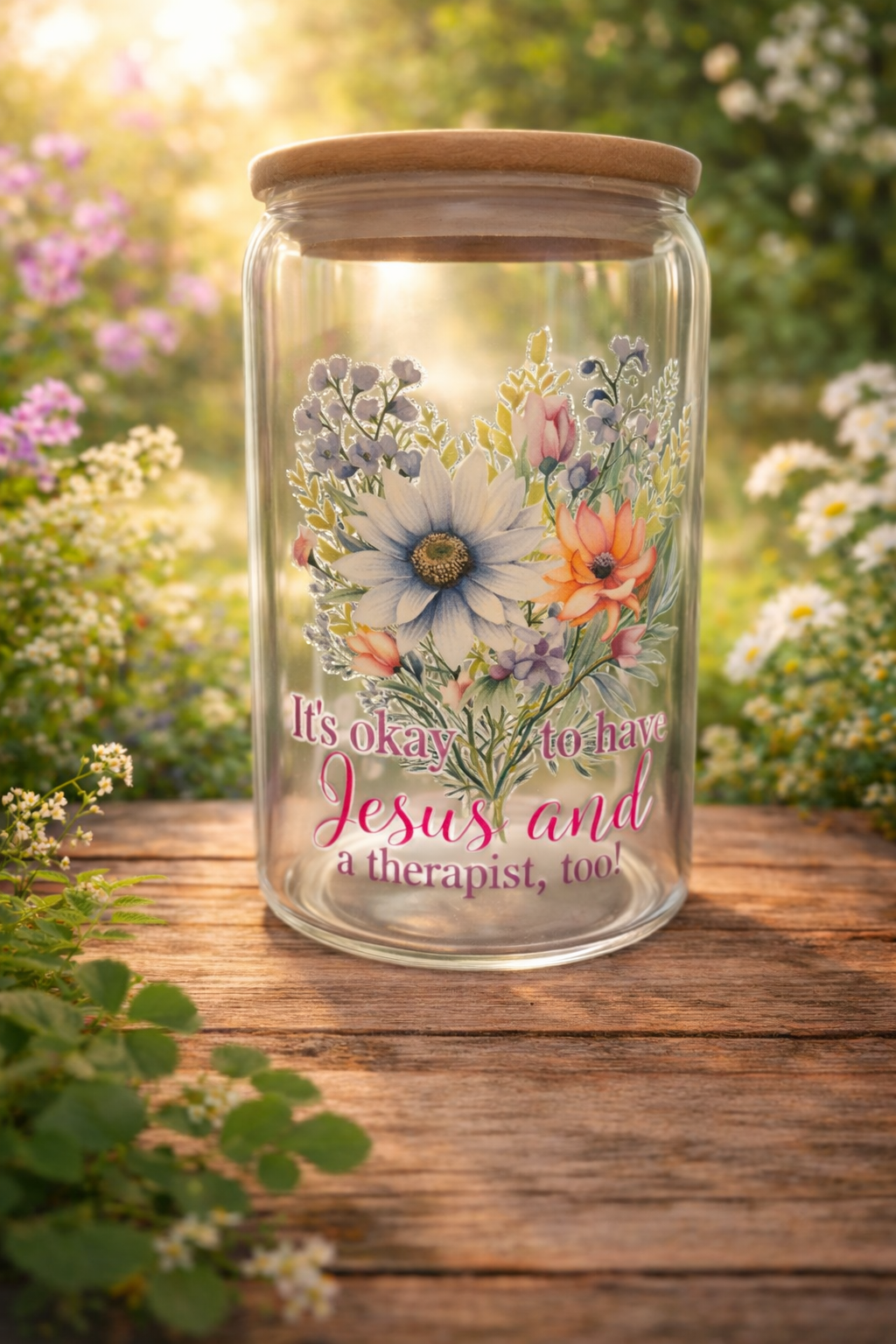 Jesus & Therapy Floral Glass Tumbler 16oz