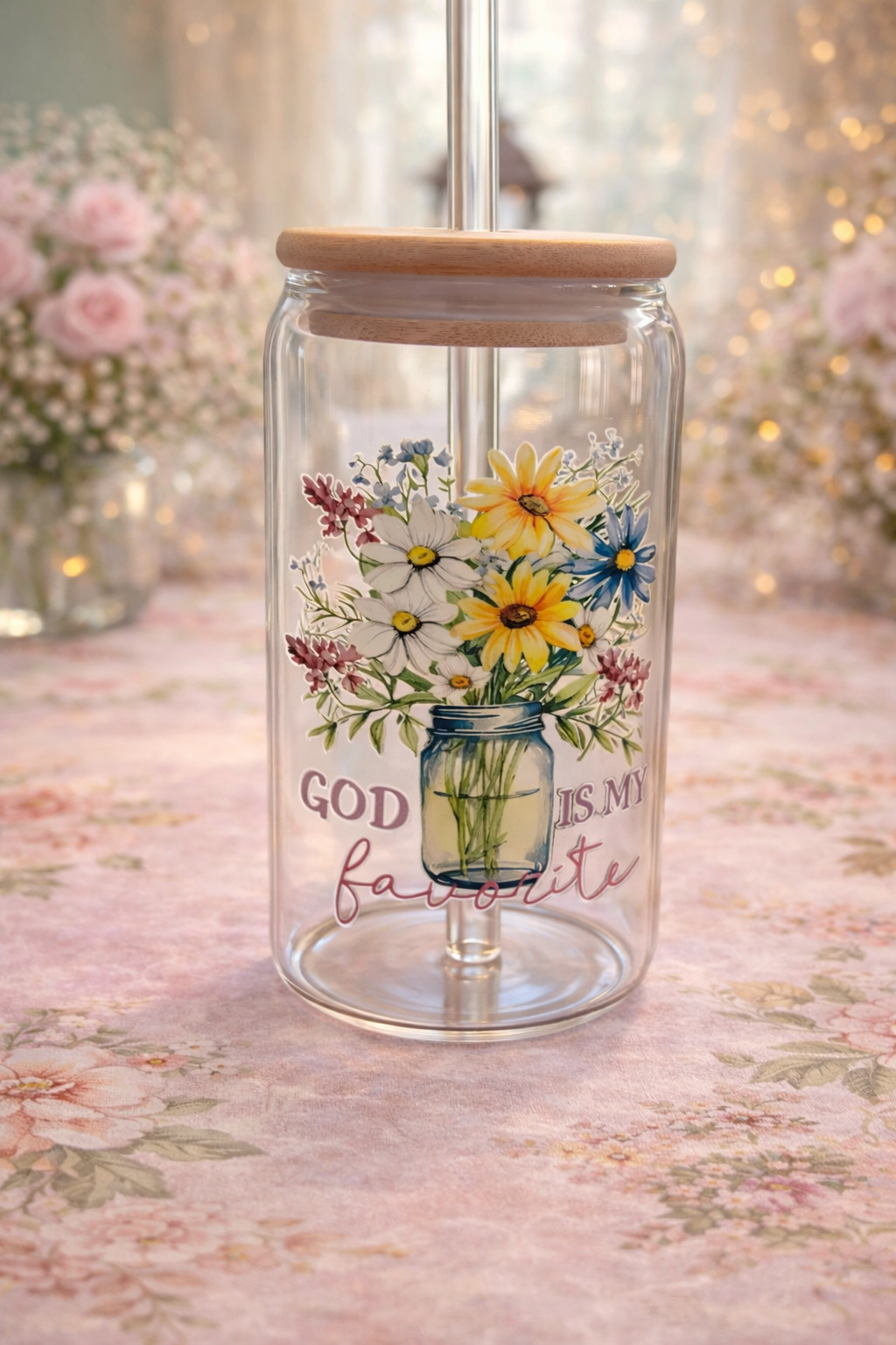 God Is My Favorite Glass Tumbler 16oz