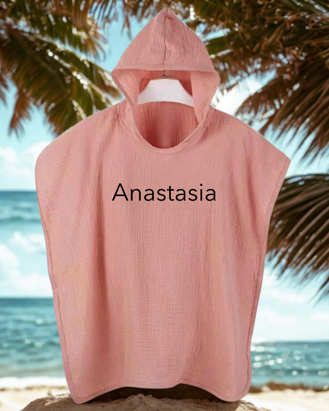 Hydrofiele Badponcho roze met Naam (One Size 1-5 jaar)