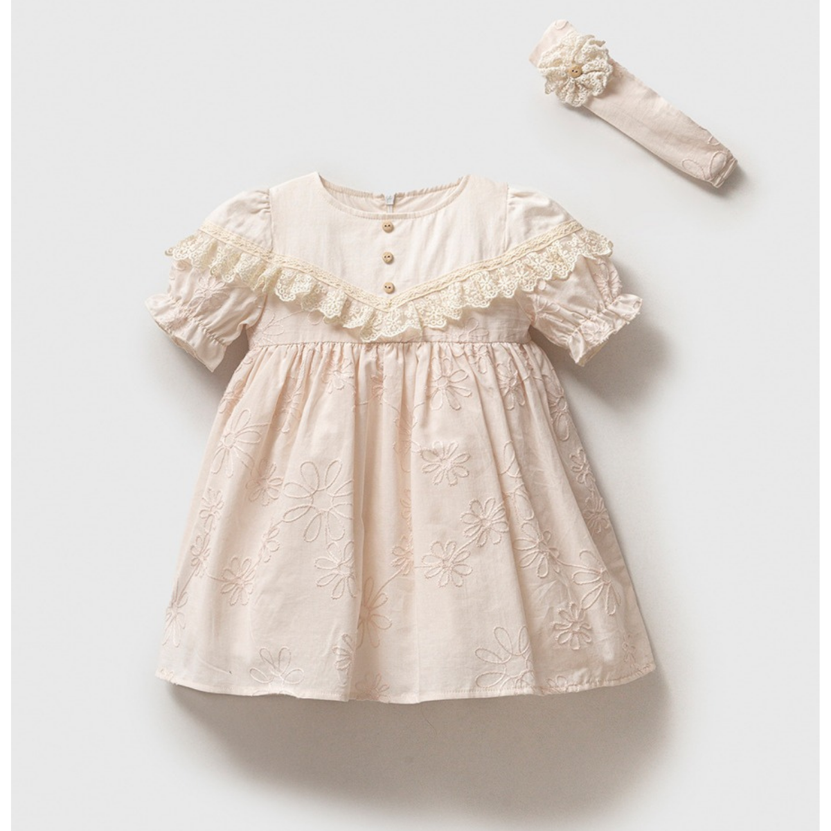 Isabell jurk poederroze/crème - 6-9-12-18 maanden