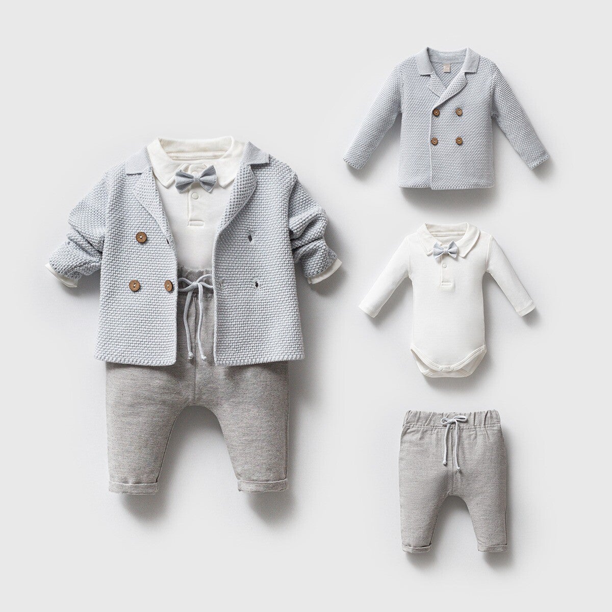 Gentle set beige/blauw - 3 delig - 0-3/3-6/6-9/9-12  maanden