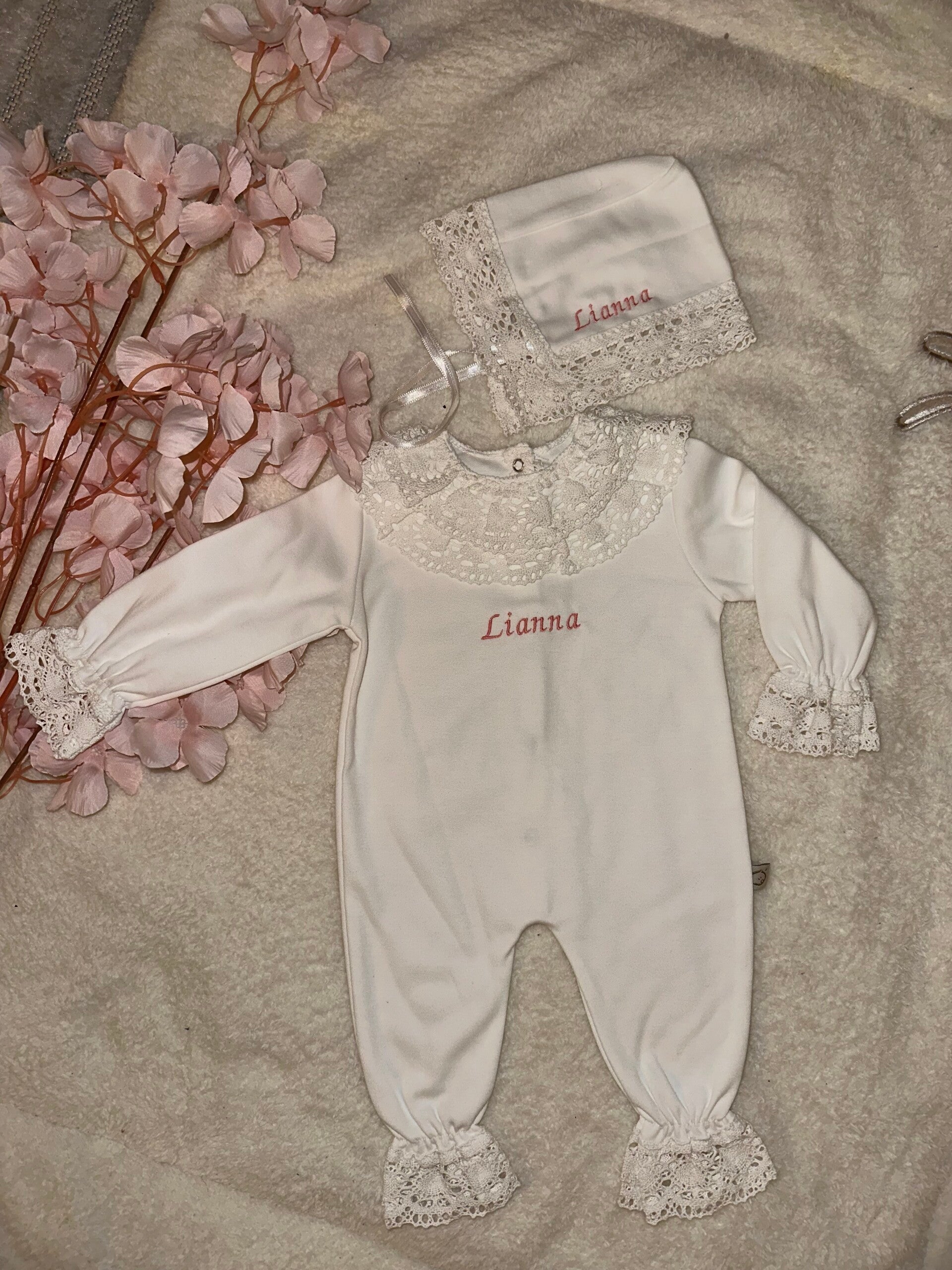 Meisjes Ekru set gebroken wit -  (personaliseerbaar)