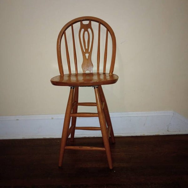 SET OF TWO SOLID WOOD BARSTOOLS W/ DECORATIVE BACK