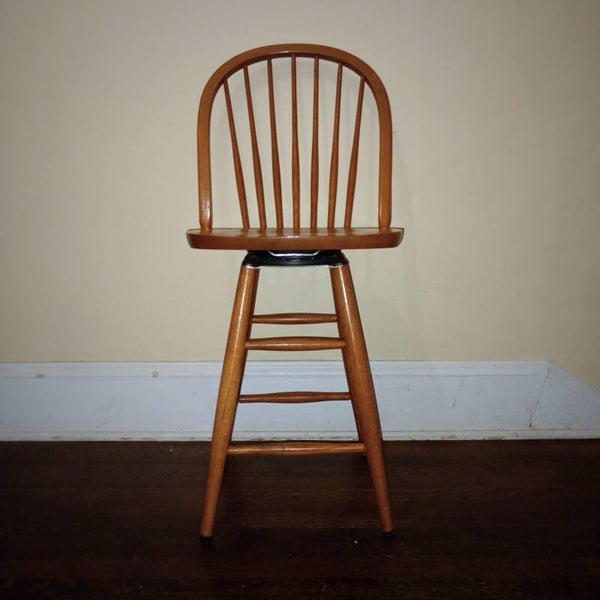 SET OF TWO SOLID WOOD BARSTOOLS W/ SPINDLE BACK