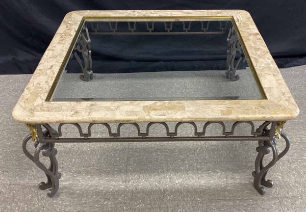 WROUGHT IRON AND MARBLE COFFEE TABLE
