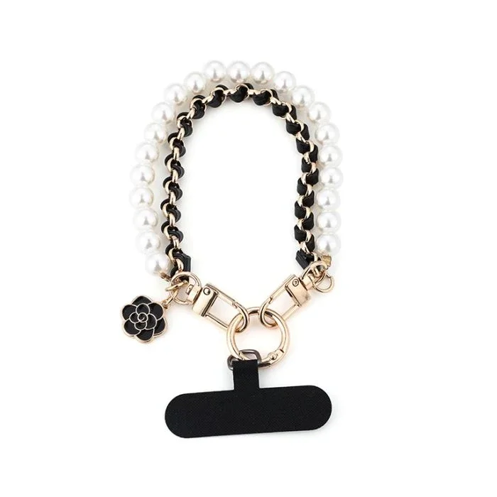 Telefoonkoord parels - zwart