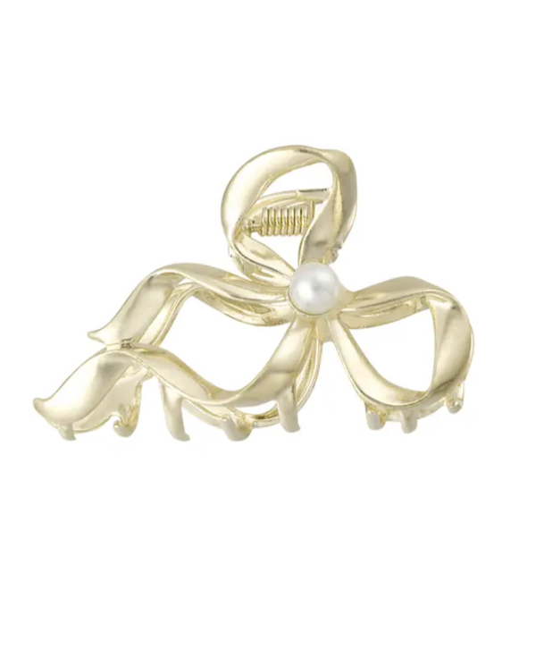 Haarklem strik met parel - goud