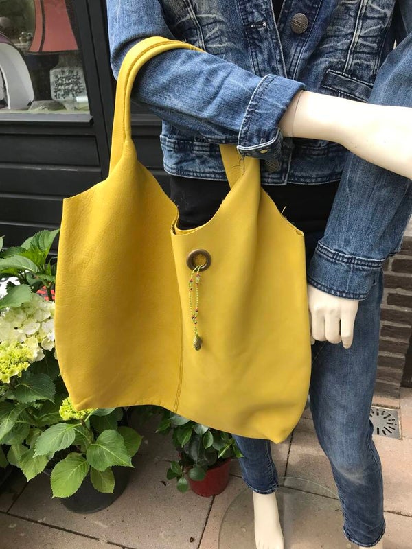 Gele leren shopper