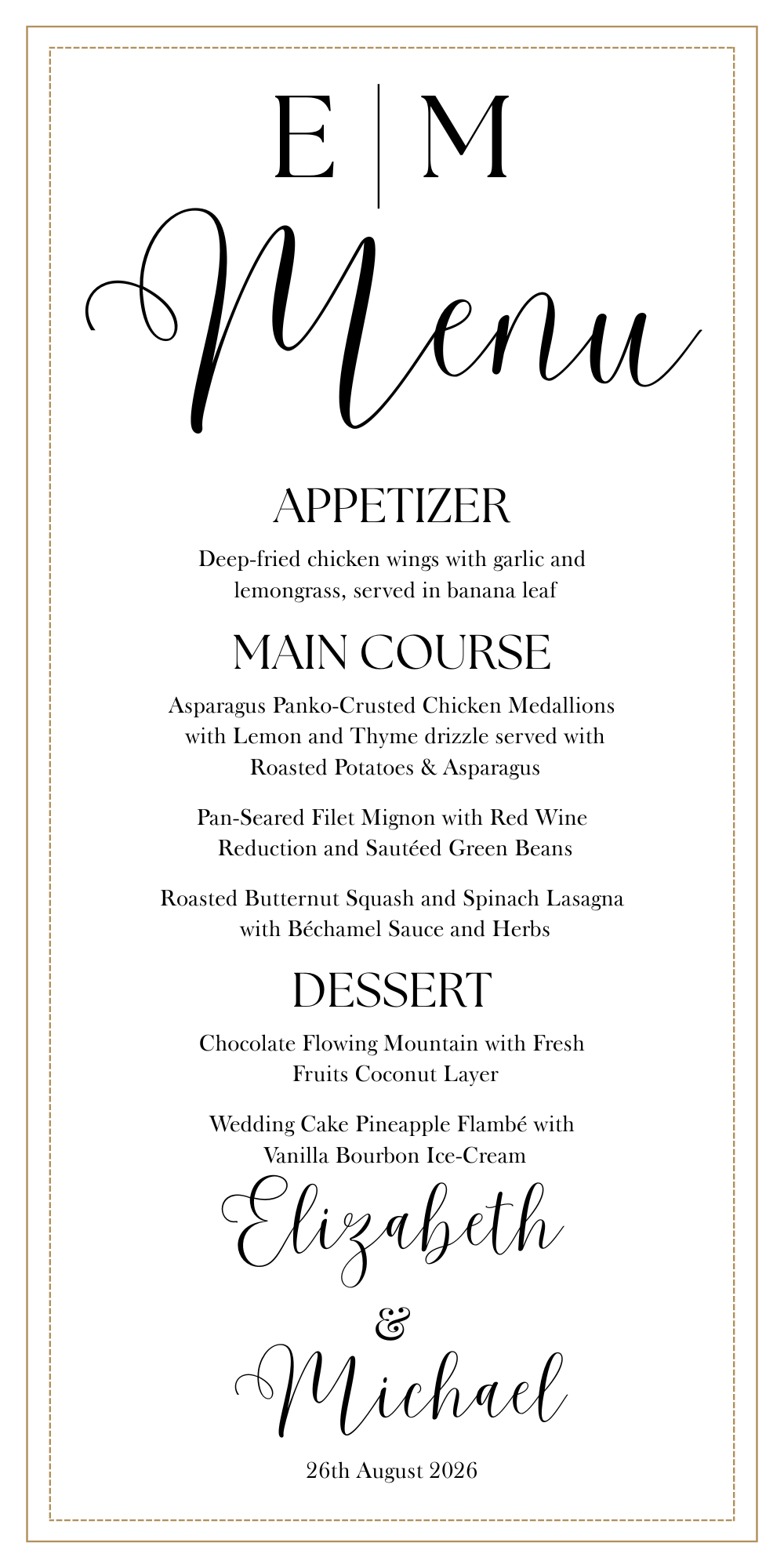 Classic menu/Thank you Card