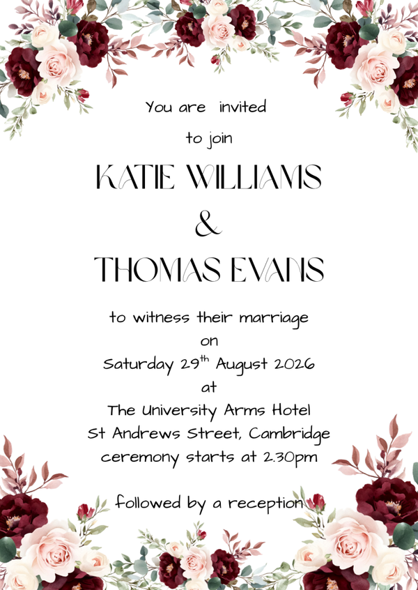 Burgundy Roses Wedding Invitation Set