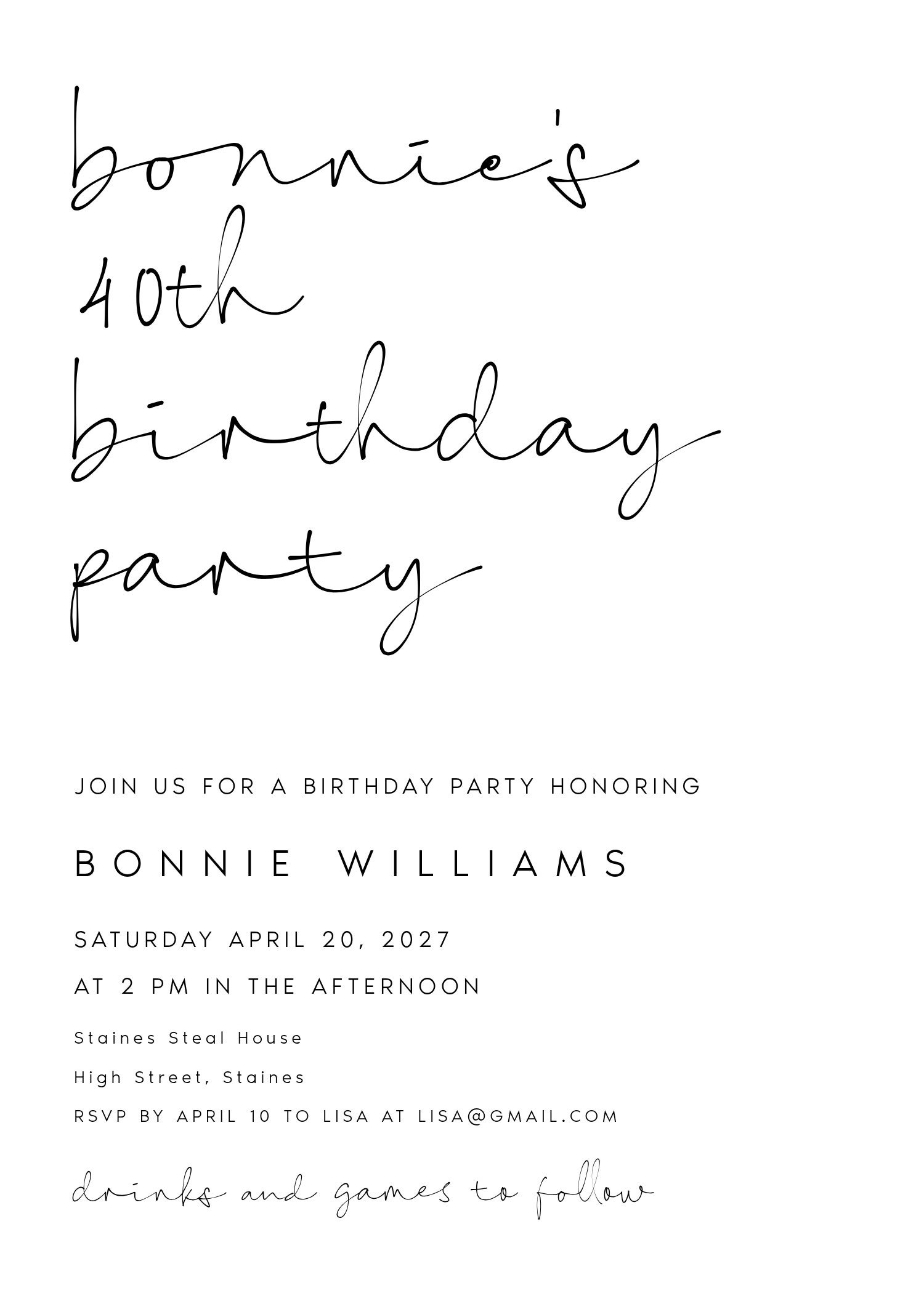 Bonnie's Birthday Invitation