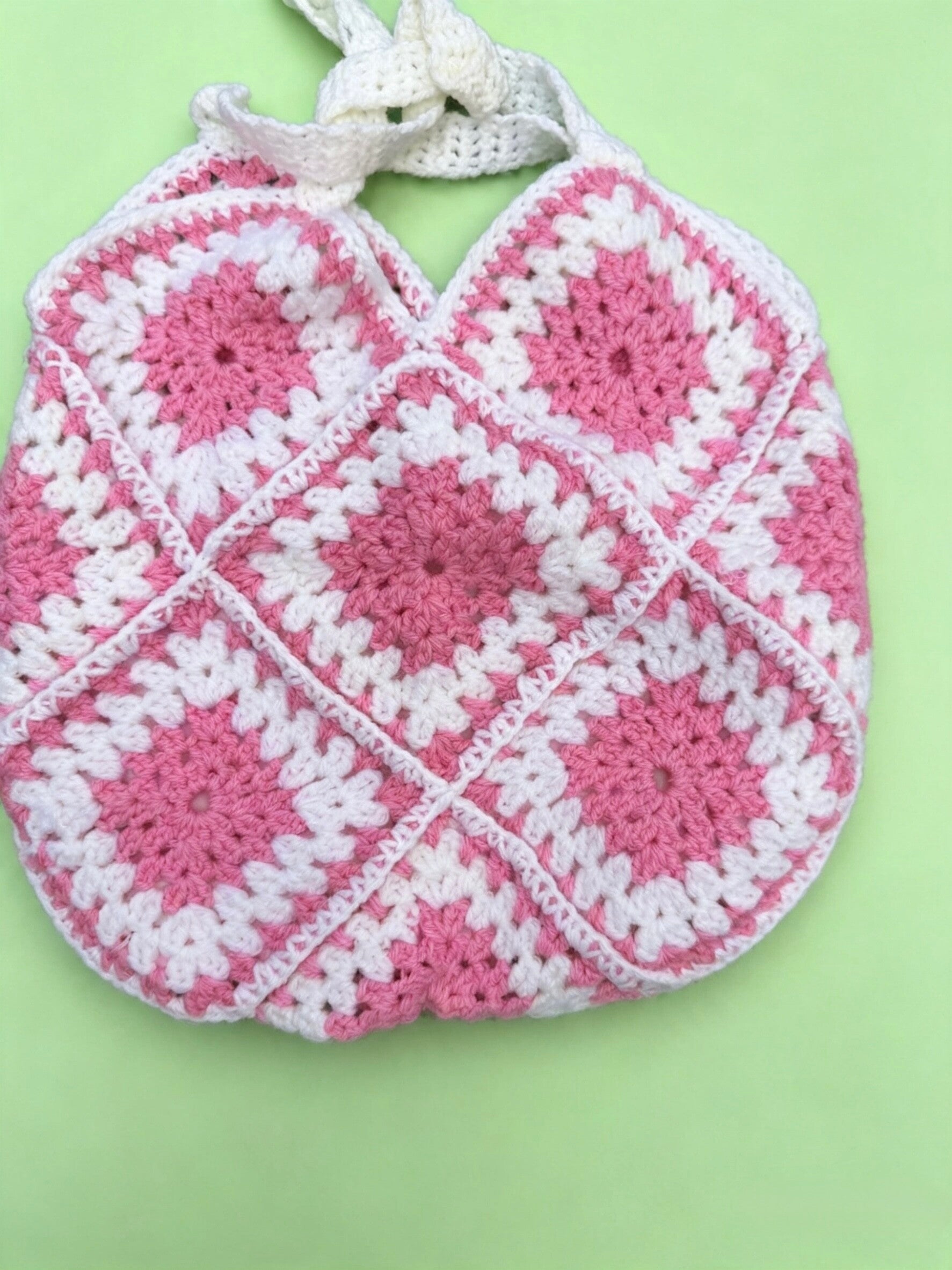 Hand Crocheted bag -pink and white