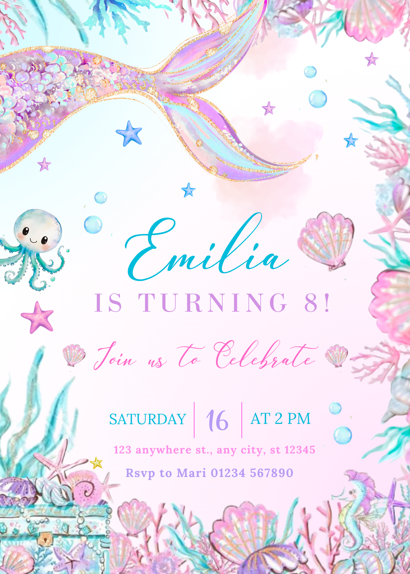 Birthday Party Invitations - Mermaid