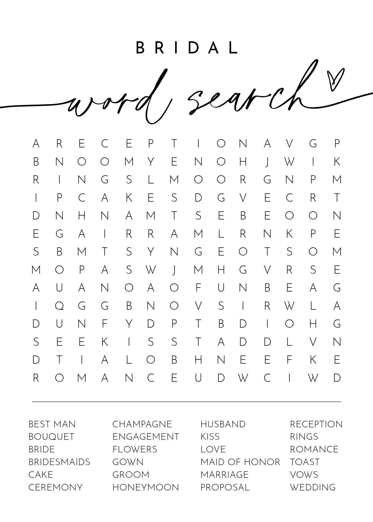 Wedding Wordsearch