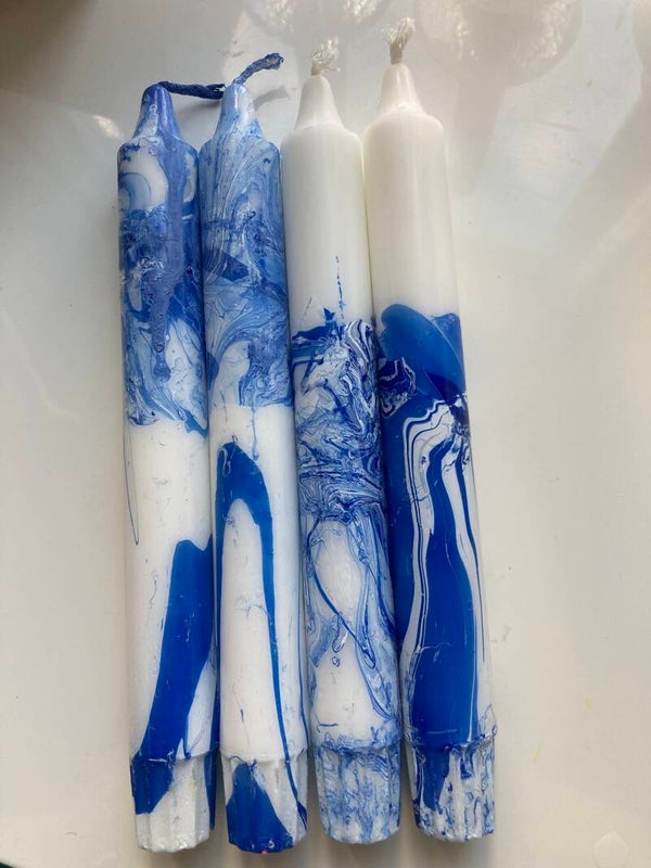 Käsinvärjätty Marble kruunukynttilä 4 kappaletta