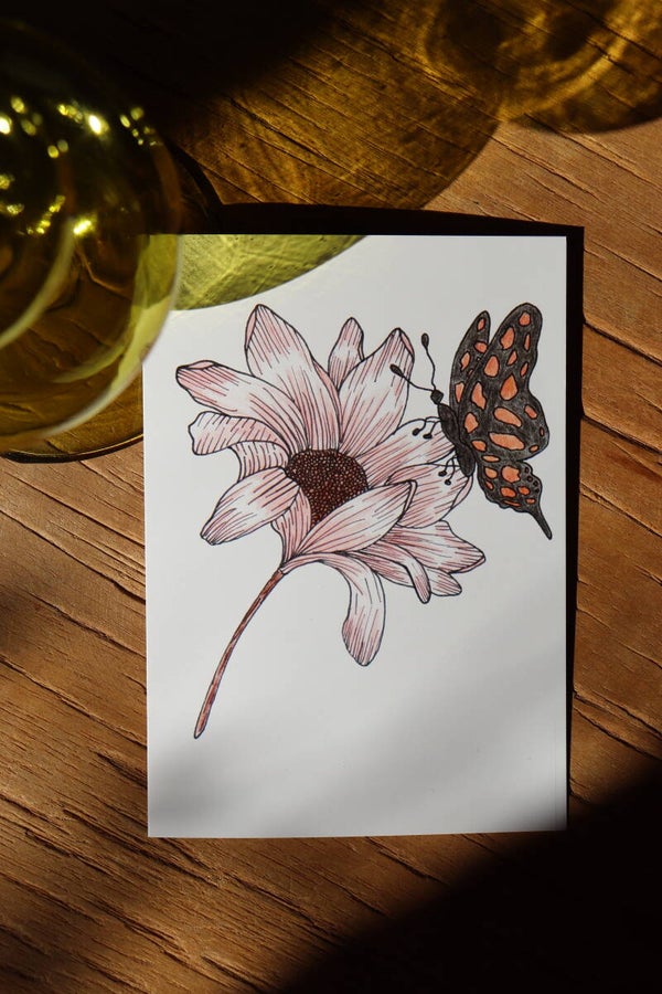 Wenskaart 'bloem en vlinder'