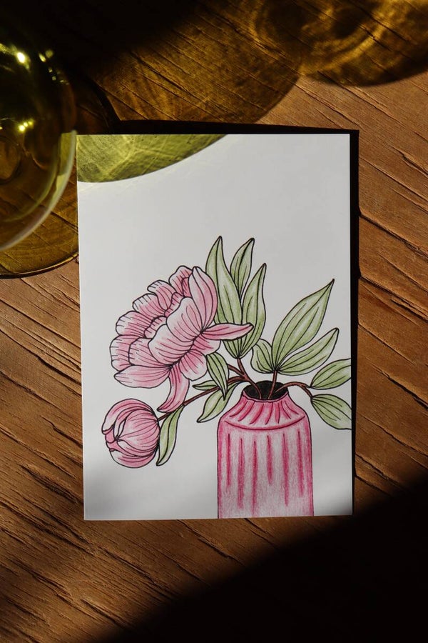 Wenskaart 'pioenroos'