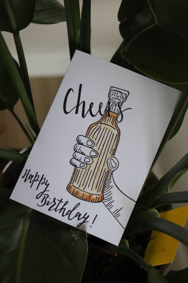 Wenskaart 'Cheers, happy birthday!'