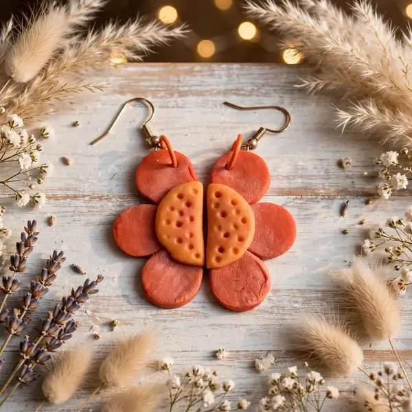 Pendiente flor naranja
