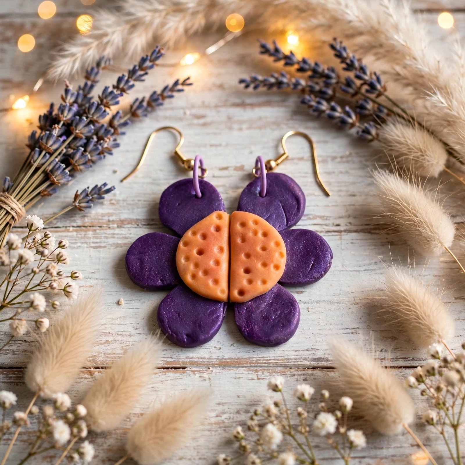 Pendiente flor morado