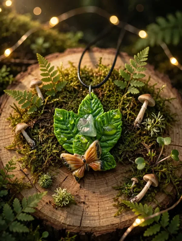 Colgante hoja amatista y jade