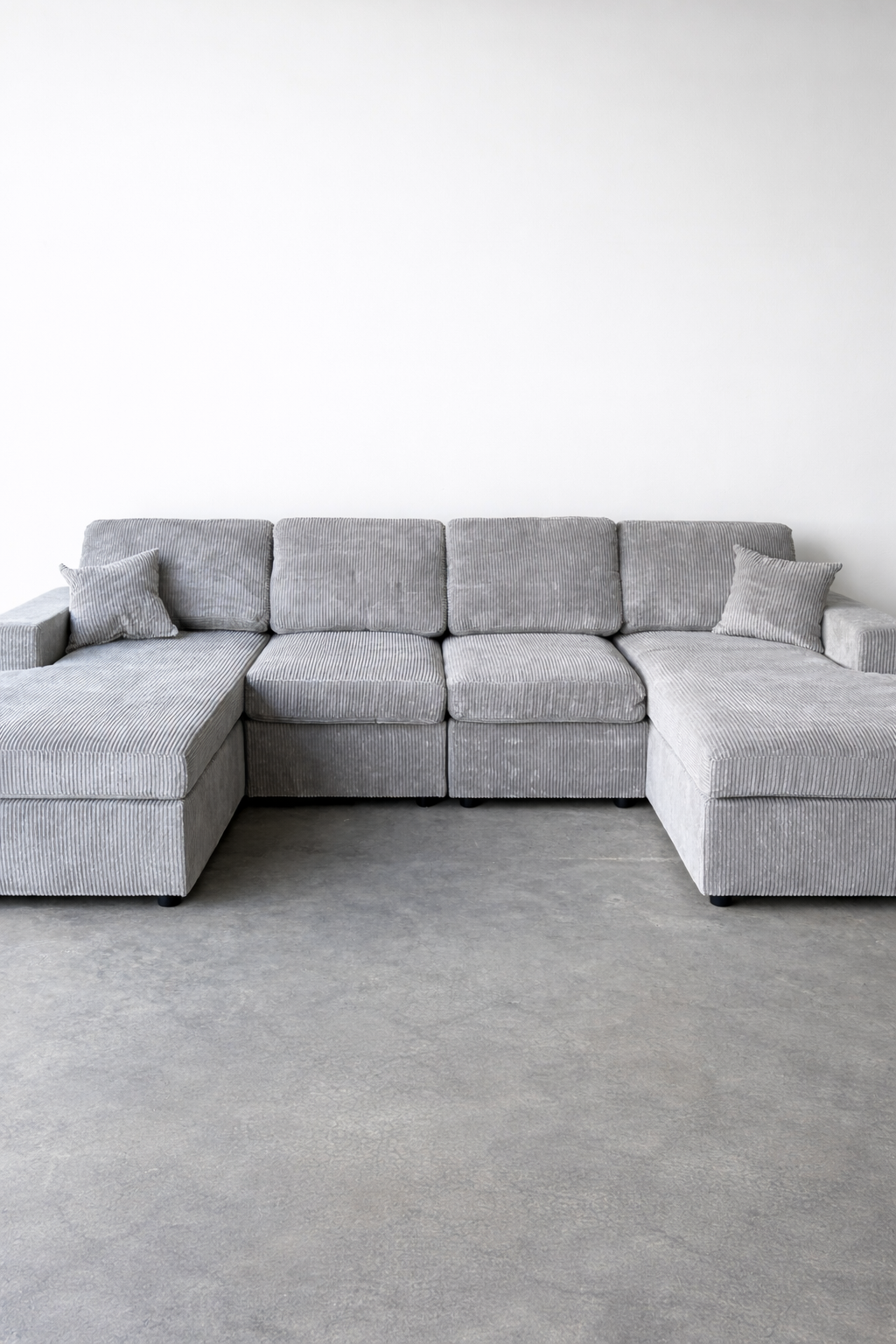3-Piece Corduroy Sectional Sofa – Dark Gray Dual Chaise Lounge