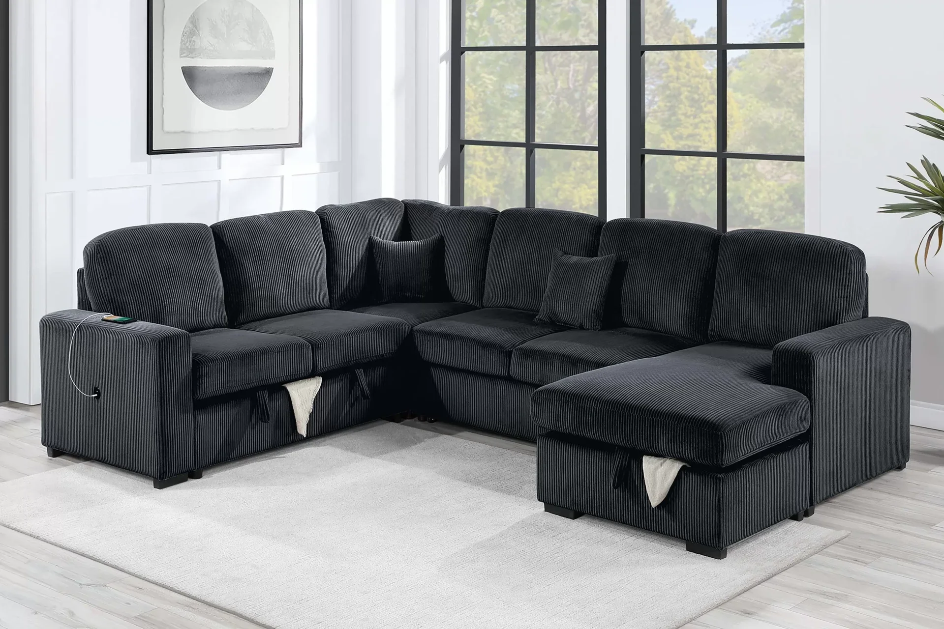 The Grandview Black Sleeper Sectional – 4 Piece