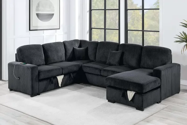 The Grandview Black Sleeper Sectional – 4 Piece