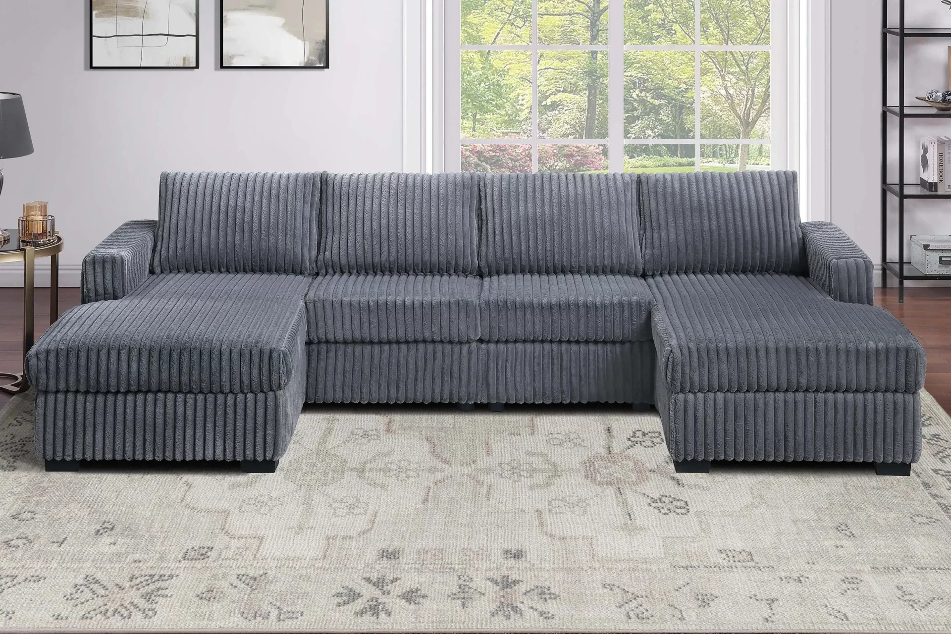3-Piece Sectional Sofa Set – Dark Gray Jumbo Cordury