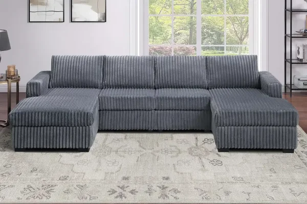 3-Piece Sectional Sofa Set – Dark Gray Jumbo Cordury