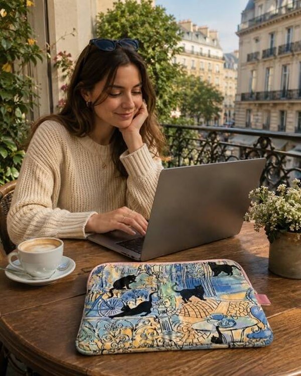 Laptop sleeve : Zwarte Katten in Parijs tot 14"