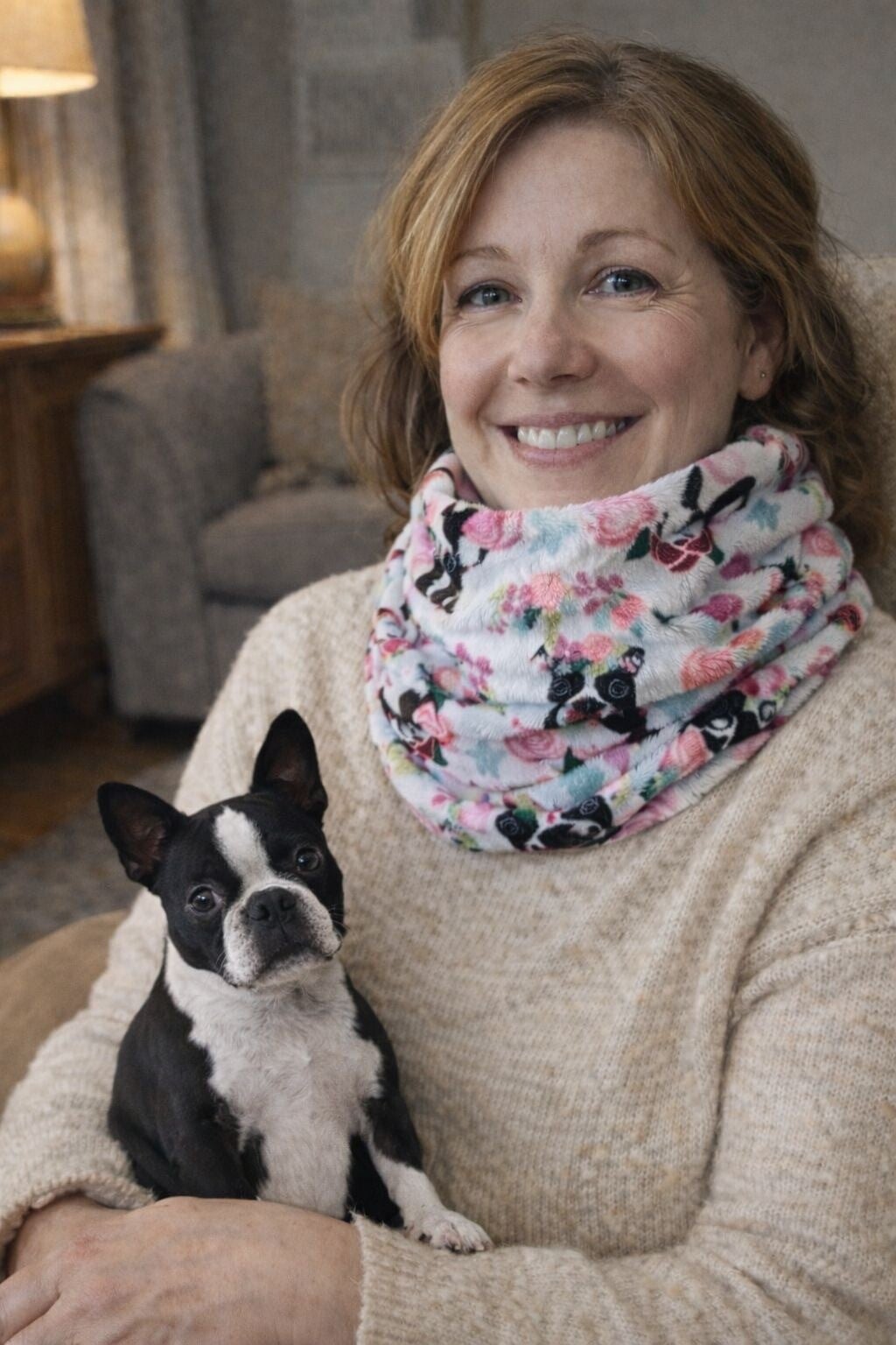 Shawl zonder eindjes : Boston terrier bloemen