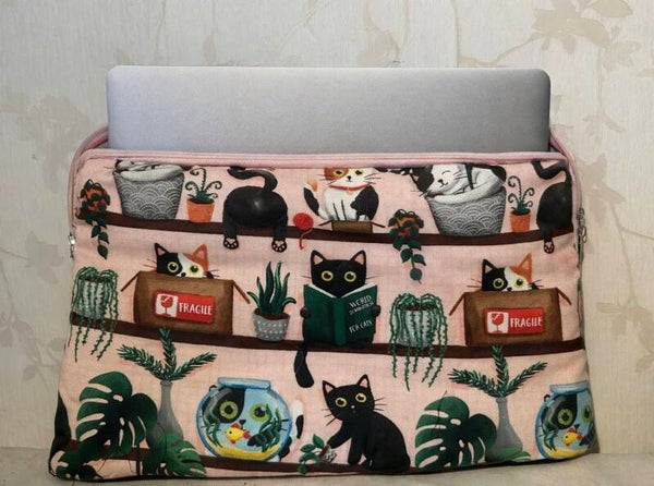 Laptop sleeve : Poezen  & Monstera  tot  14"