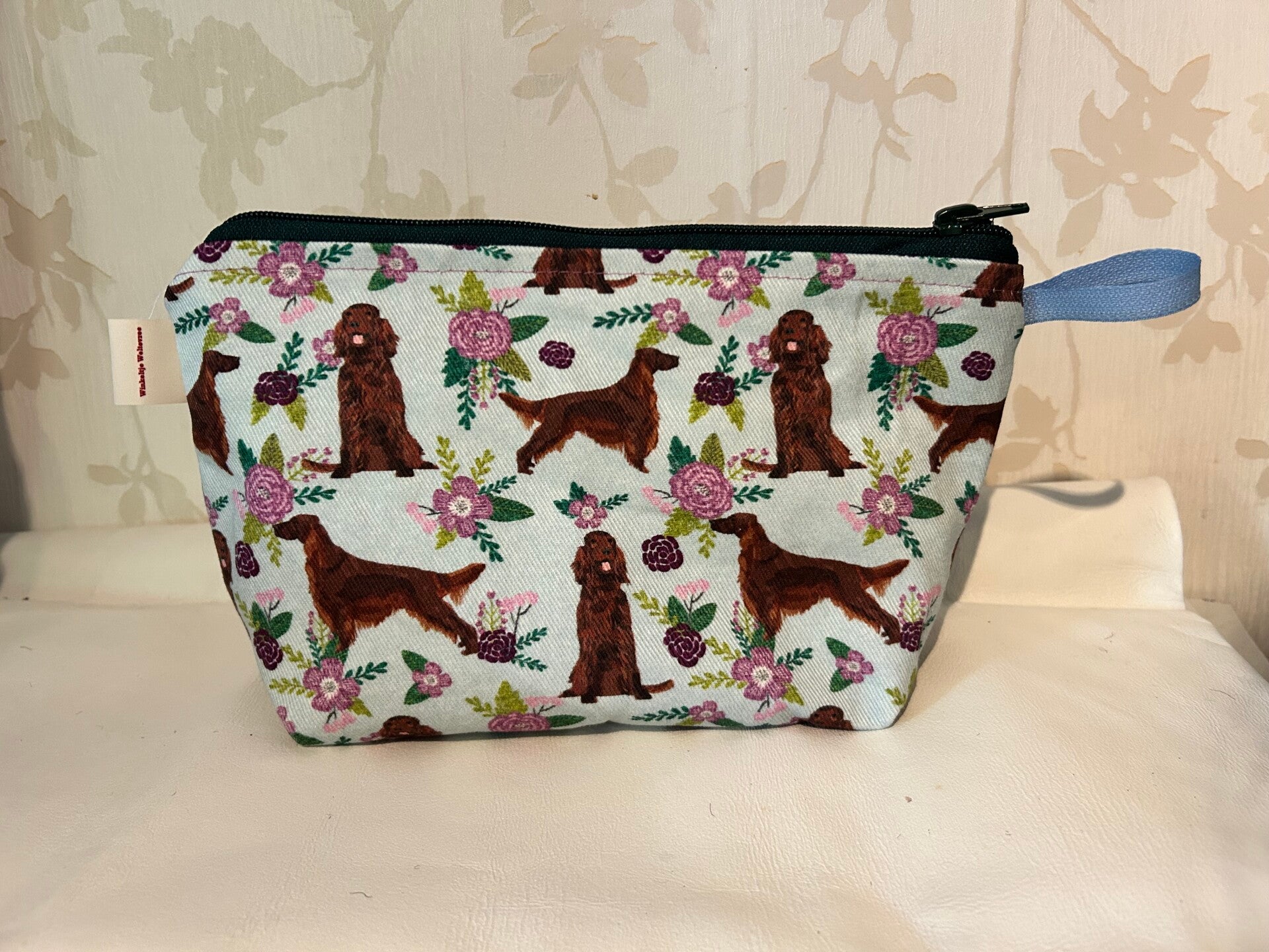 Etui : Ierse Setter lichtblauw - bloemen