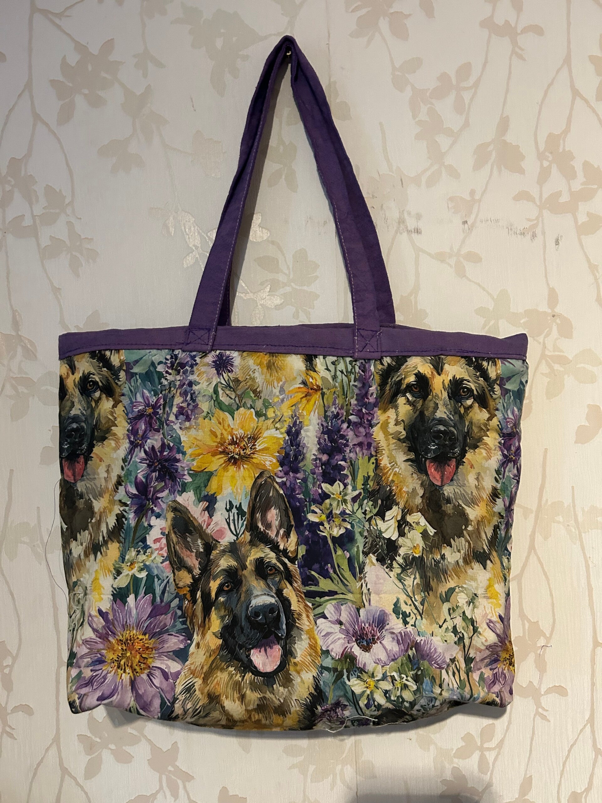 Boodschappentas : Duitse Herder bloemen