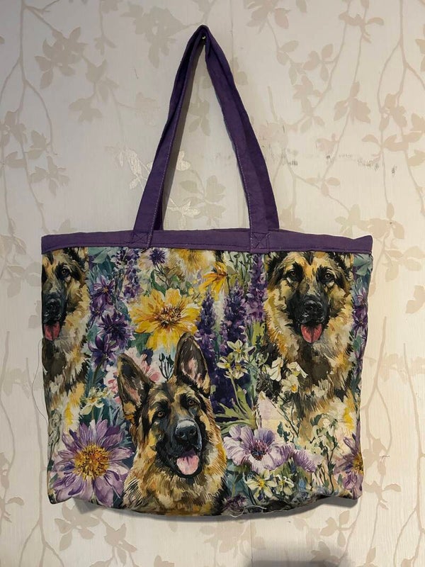 Boodschappentas : Duitse Herder bloemen
