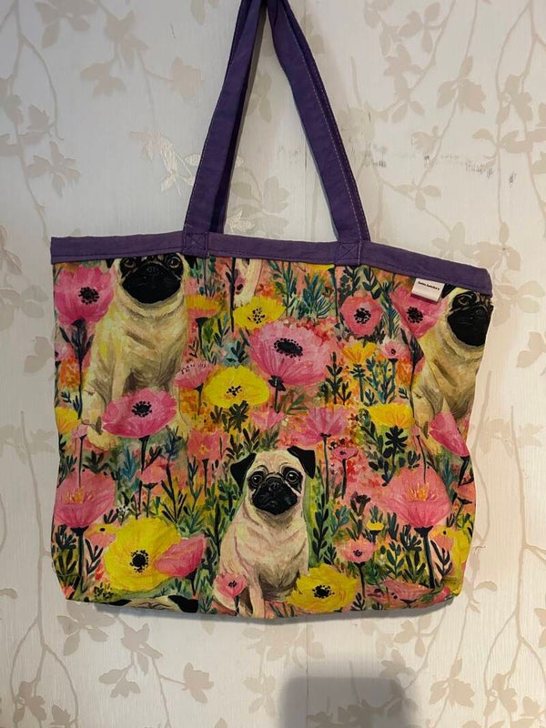 Boodschappentas : Mops met bloemen