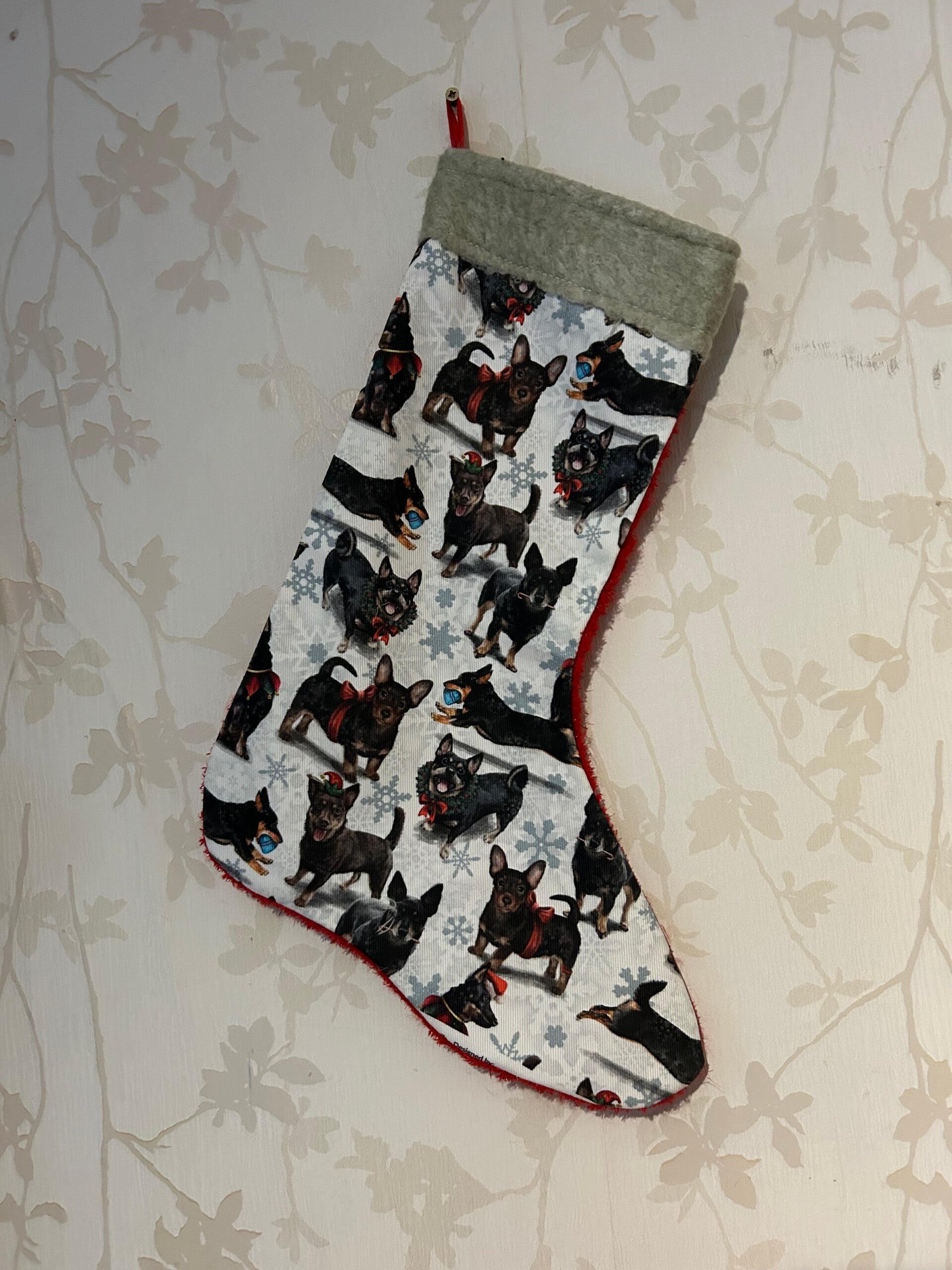 Kerstsok Groot : Lancashire Heeler wit