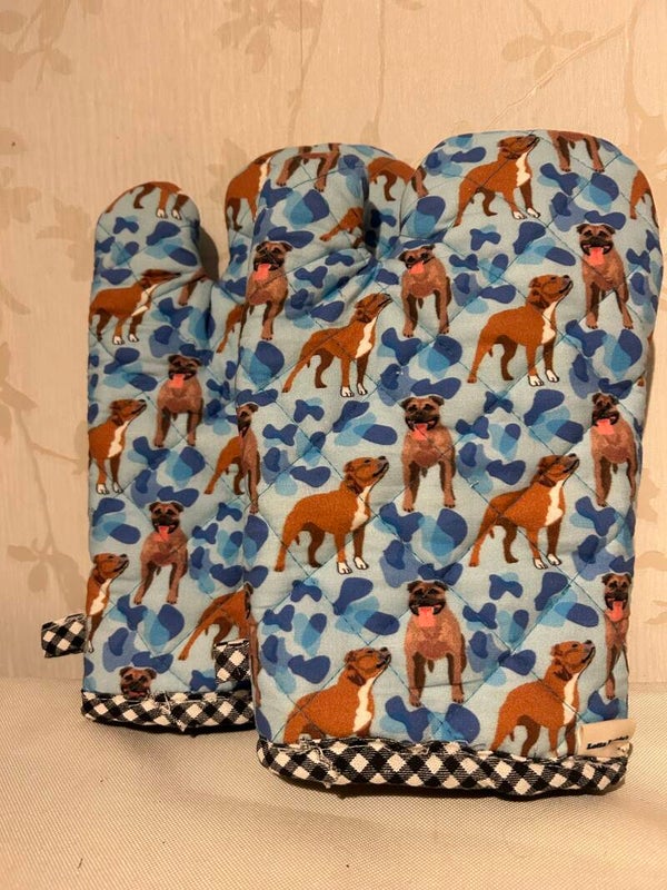 Ovenhandschoenen : Staffordshire Bullterrier blauw camouflage