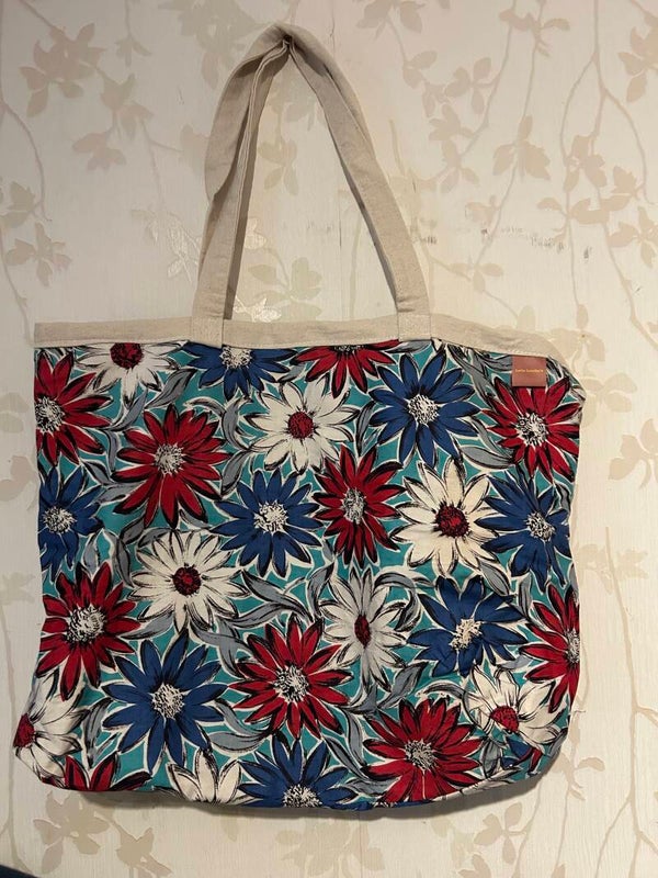 Boodschappentas : Bloemen rood wit blauw