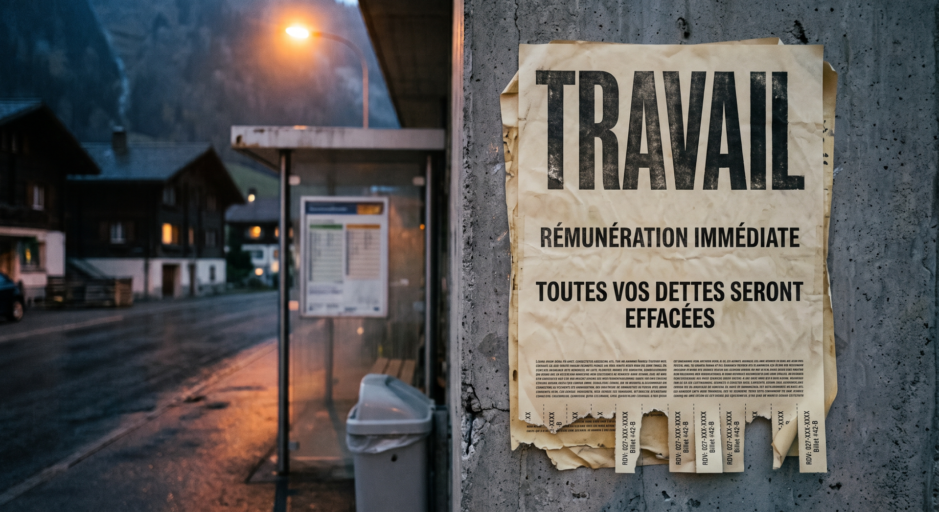 Une affiche placardée sur un mur de béton