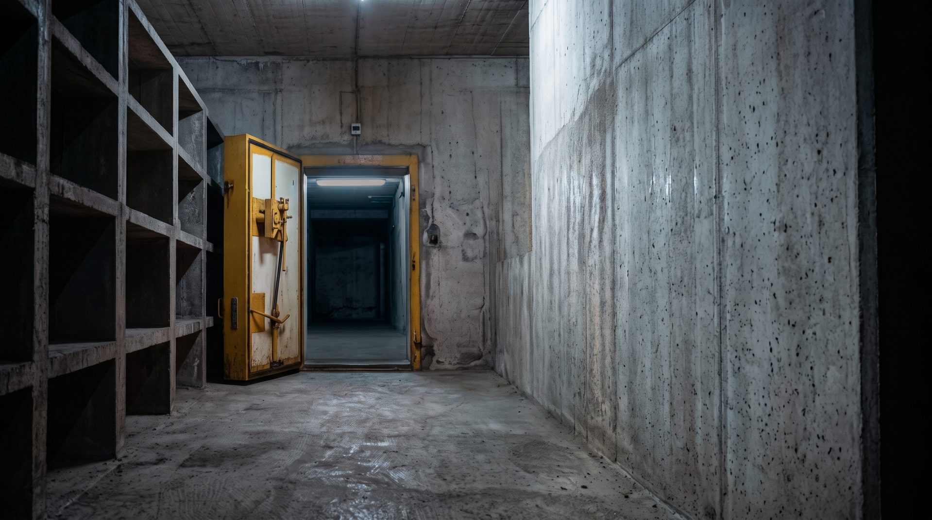 Un couloir de bunker plongé dans l'obscurité